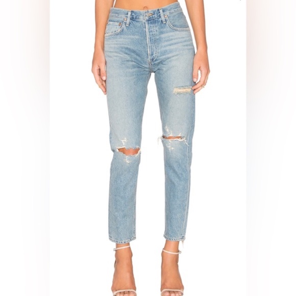 AGOLDE JAMIE CLASSIC CUT BUTTON FLY DISTRESSED JEAN DAKOTA - Picture 3 of 7